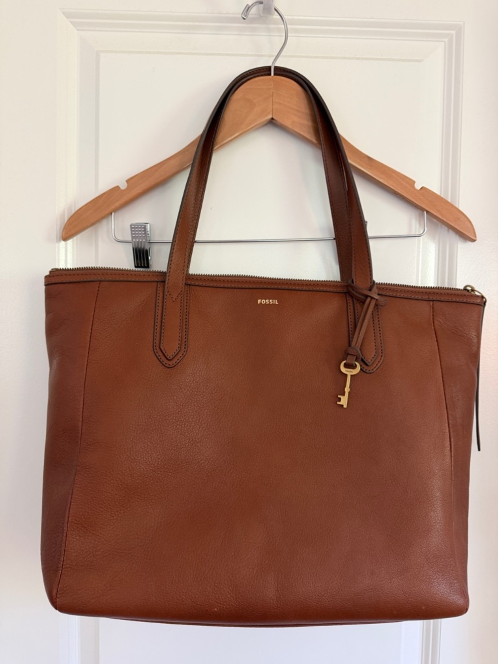 Fossil Leather Sydney Shopper Tote Carmel Brown Shoulder Bag Large Classic